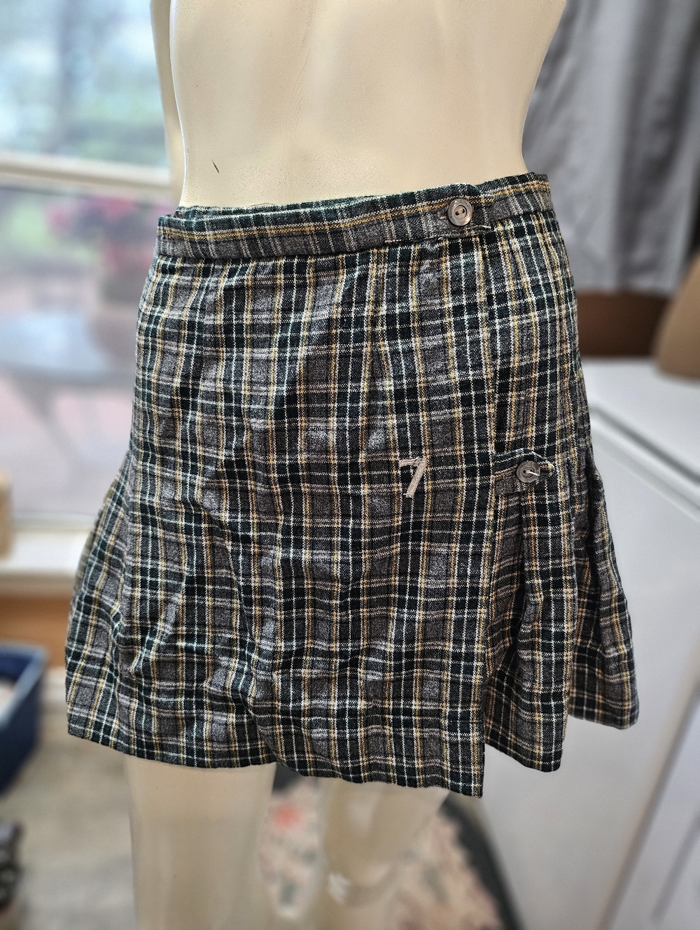 Vintage Wheelan, Pennsylvania Gray & Yellow Plaid Drop Pleat School Girl Skirt